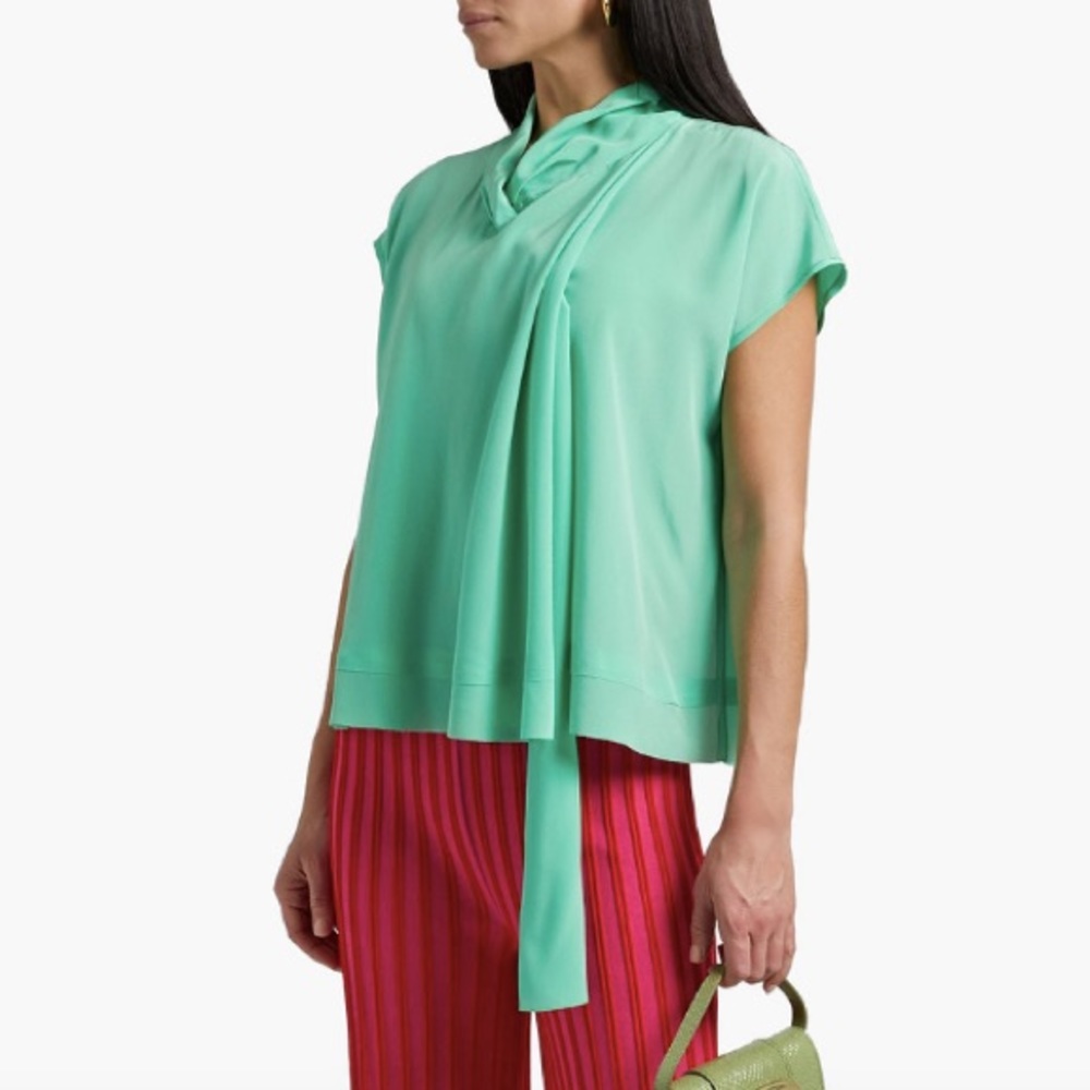M Missoni Draped Silk Crepe de Chine Top in Mint size IT 40